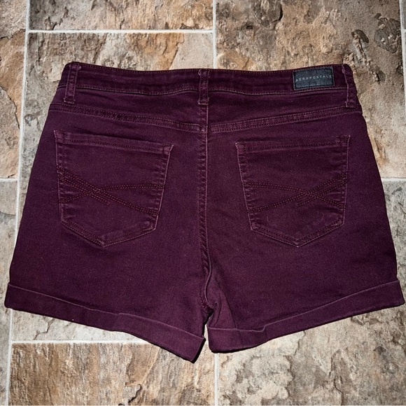 Aeropostale MIDI Cuffed Hem Stretchy Burgundy Shorts - Picture 7 of 10